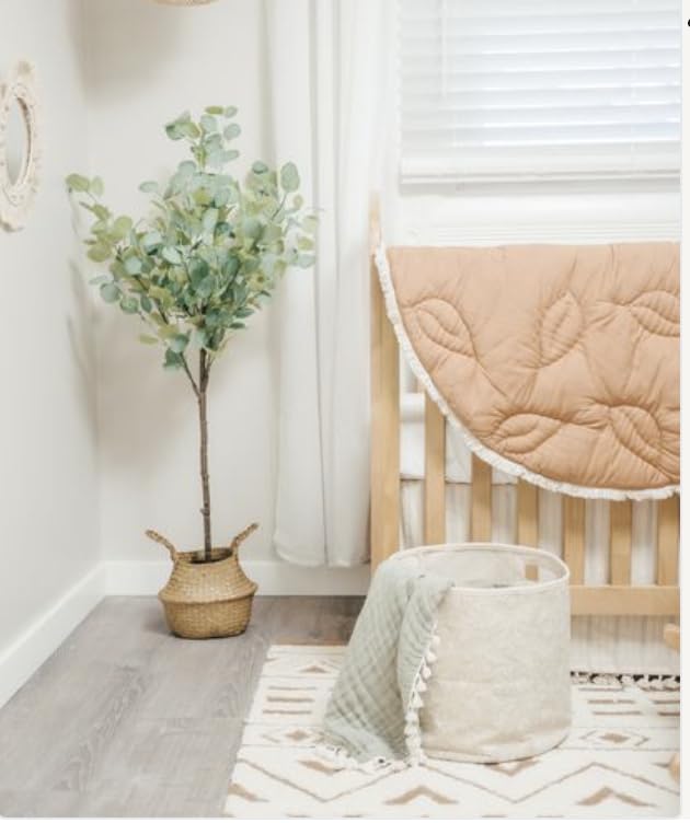 Crane Baby Nursery Basket, Boho Batik Neutral Nursery Storage Basket, Baby Clothes Hamper, 100% Cotton Collapsible Bin For Baby Room, 13" x 12", Storage For Blankets, Swaddles, Books, Toys