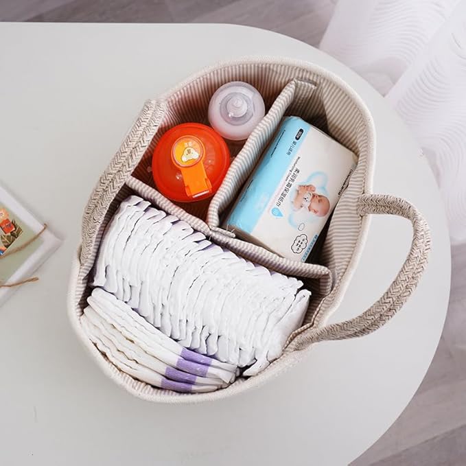 Large Diaper Organizer for Changing Table and Car, Cotton Rope Bin Basket for Storage Boho Diaper Caddy Stylish Shower Basket Gift For Christmas