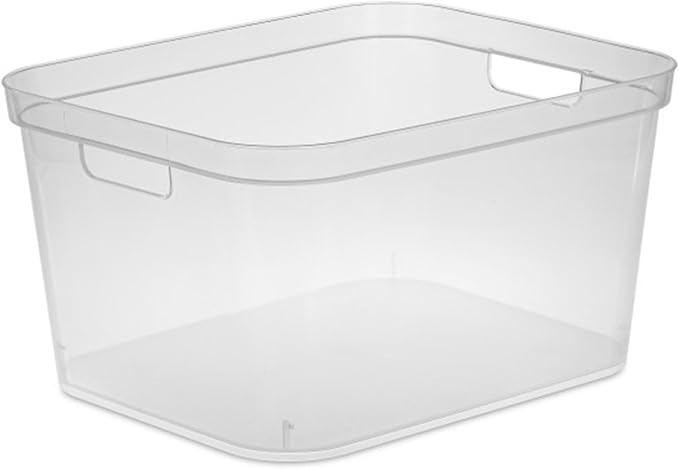 Sterilite 8.25x12.25x15 Inch Modern Polished Storage Bin w/Comfortable Carry Through Handles & Banded Rim for Household Organization, Clear (24 Pack)