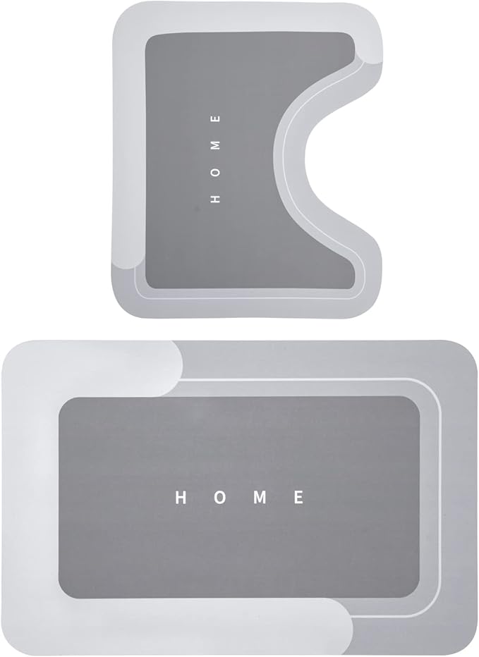 2PCS Absorbent Bath Mat Magic Rug Sets, Quick Drying Bath Mat Non-Slip Floor Rug Rubber Backed for Bathroom Kitchen Shower Sink, Water Absorbent (19.7''x23.6''+19.7''x31.9'', Light Gray)