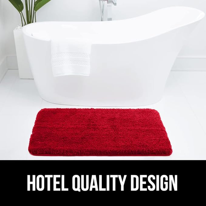 GORILLA GRIP Bathroom Rugs, 42x24, Ultra Soft Absorbent Mat, Thick Plush Bath Rug, Machine Washable, Microfiber Quick Dry, Mats for Shower, Bathtub and Floor, Home Decor Accessories, Red