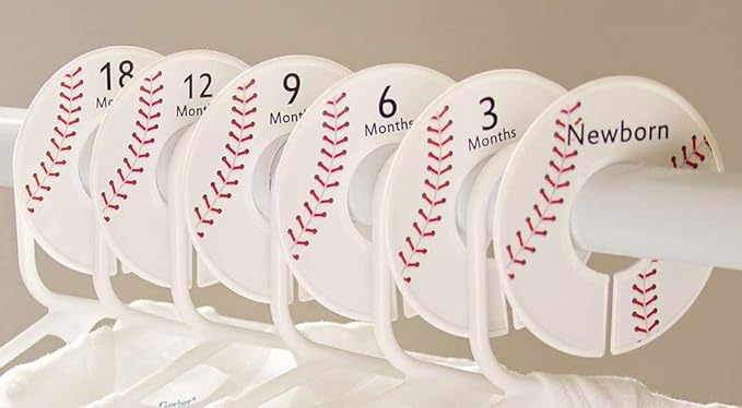 6 Baseball C196 Baby Boy Nursery Clothing Size Closet Dividers (1.25 Inch Rod)