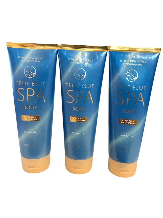 Lot of 3 Bath and Body Works True Blue Spa Lay It On Thick Super Rich Body Creams 10 Ounce (283 Gram) Each