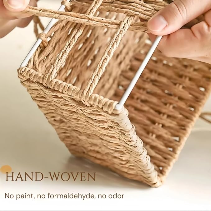 Wicker Baskets for Organizing,Natural Paper Rope Large Small Basket Set with Liner,Hand Woven Pantry Organizer & Storage for Women Girls Bathroom Living Room School Desk Shelves Décor(3 Pack Grey)