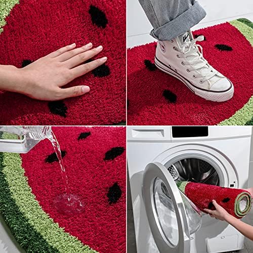 19.7x31.5 inch Half Round Microfiber Soft Watermelon Shape Bathroom Rugs Non Slip Shag Bath Mat Rug for Kitchen Bedroom Rubber Shower for Floor Living Room Mats Water Absorbent Washable