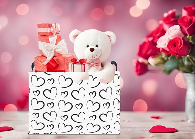 Rectangular Black Storage Basket,Gift Basket Empty,Heart Print Toy Bin with Handles,Kids Toys/Books Box,Room Decor(Black Heart)