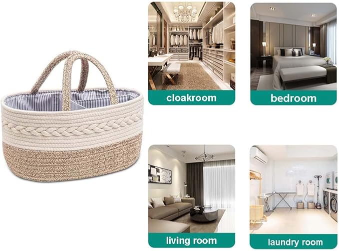 Large Cotton Rope Diaper Caddy Boho Diaper Storage Portable Car Organizer with Removable Divider Unisex Woven Nursery Storage Bins With Handles