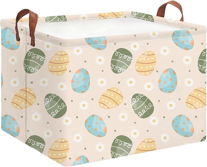 Rectangle Easter Egg Basket,Easter Gift Basket Empty with Handles for Kids,Cute Organizer Toy Bin,Books Basket,Room Decor(Easter Egg)