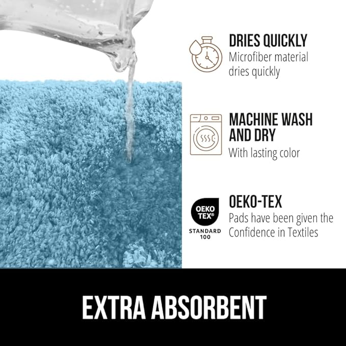 GORILLA GRIP Bathroom Rugs, Ultra Soft Absorbent Mat, Thick Plush Bath Rug, Machine Washable, Microfiber Quick Dry, Mats for Shower, Bathtub and Floor, Home Decor Accessories, 24x17, Sky Blue