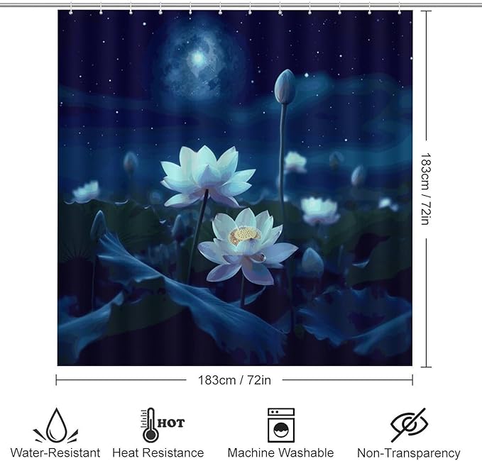 4 Piece Bathroom Rug Set with Shower Curtain, Non-Slip Bath Mat Toilet Cover Set, Night Flowers Bathroom Rug Sets