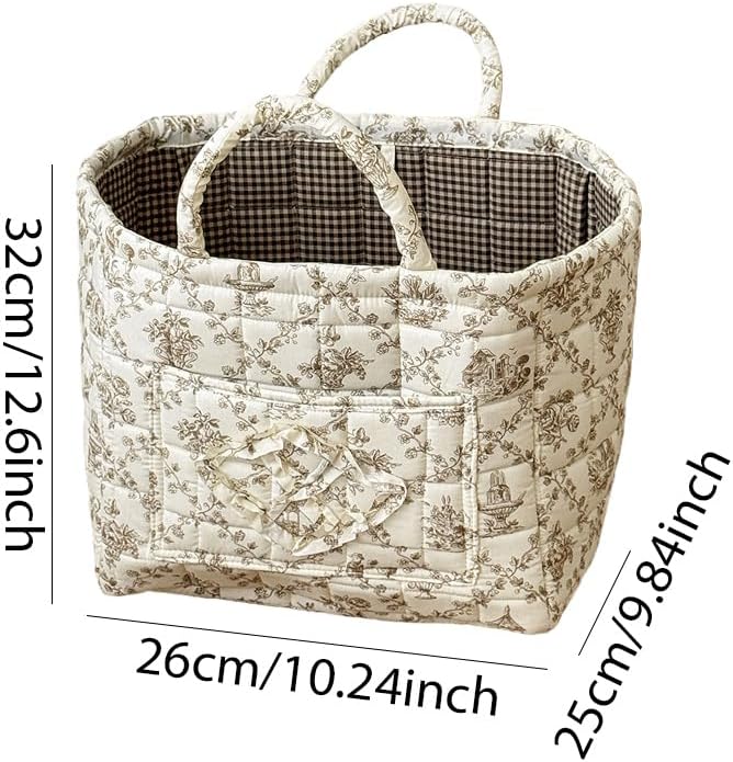 JQWYGB Foldable Laundry Basket Boho Bear Storage Basket Floral Quilted Fabric Car Storage Basket Handles Large Laundry Baskets for Clothes and Dolls