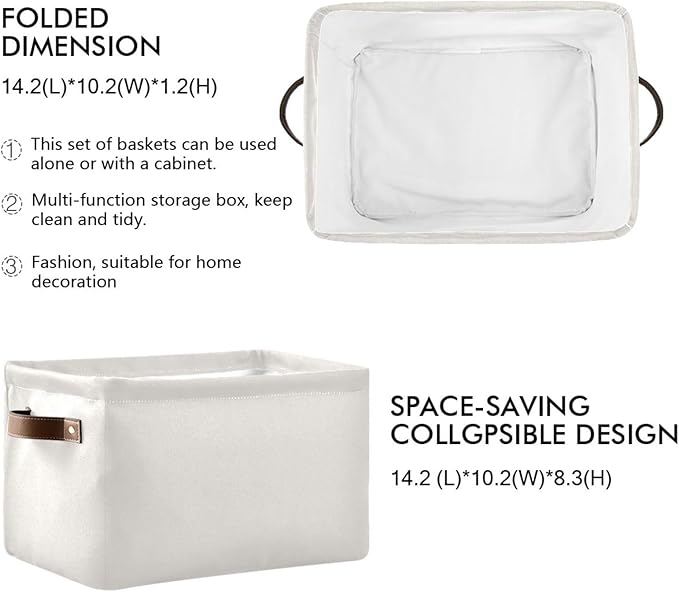 YETTASBIN Cream Solid Color Storage Basket 1pc, Large Collapsible Toys Clothes Organizer, Durable Canvas Storage Bin with Handle for Shelves Closet Laundry Home Office Decor