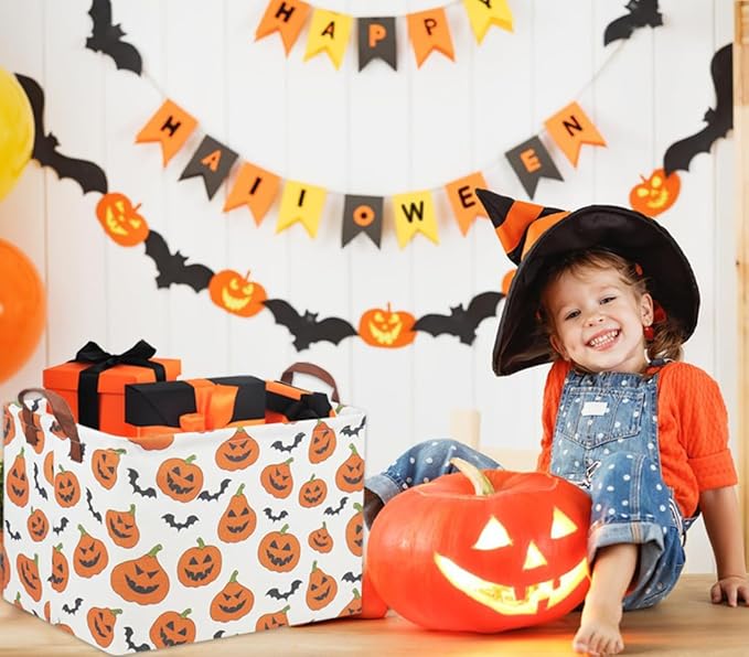 Rectangular Halloween Basket for Kids Pumpkin Basket Toy Storage Bin Organizer Box Room Decor for Halloween Parties(Halloween Pumpkin)
