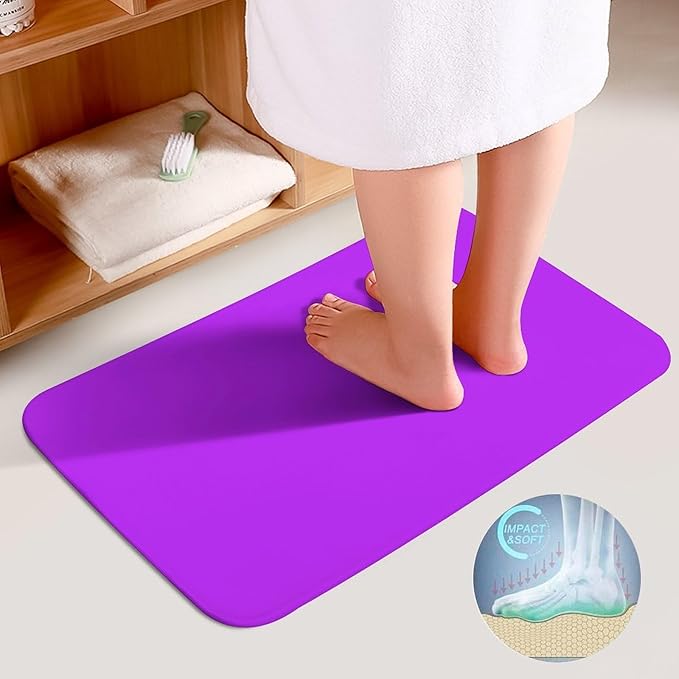 3 Pieces Bath Rug Sets, Neon Purple Elegant Bathroom Mat Set Non Slip U Shaped Contour Rug & Toilet Lid Cover