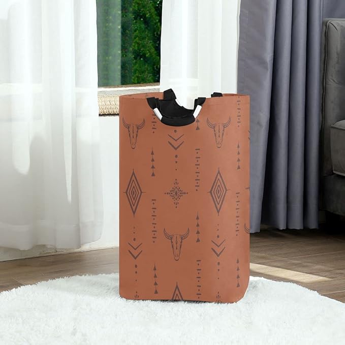 Western Bull Boho Large Laundry Hamper Basket, Collapsible Laundry Bag Storage Bins Baskets with Handles for Laundry, Bedroom, Home Decor