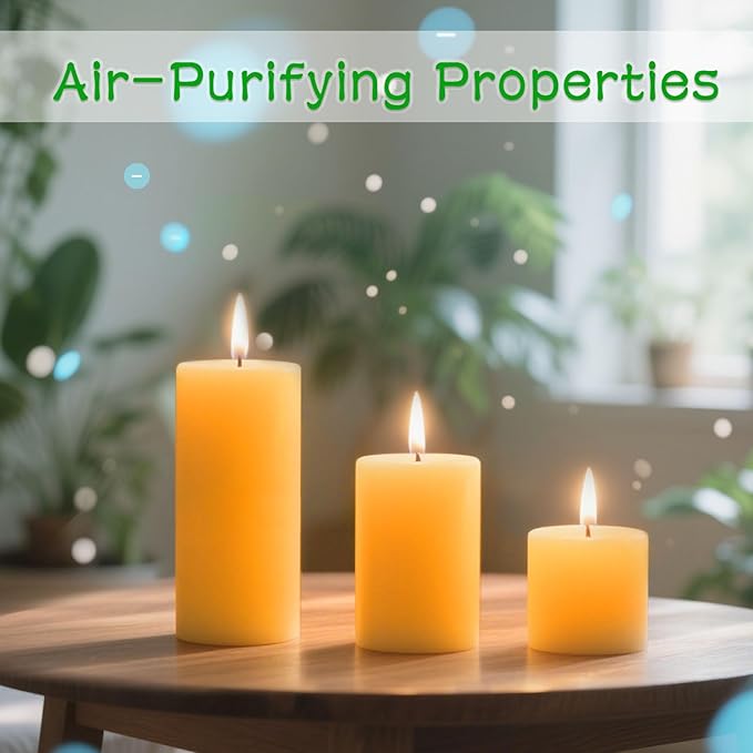 6pcs Beeswax Candle for Home, 2x2 Inches Beeswax Pillar Candles 96-Hour Long Burn Time, 100% Natural Pure Bees Wax Candle for Holidays Decor Spa Relaxation (2x2in)