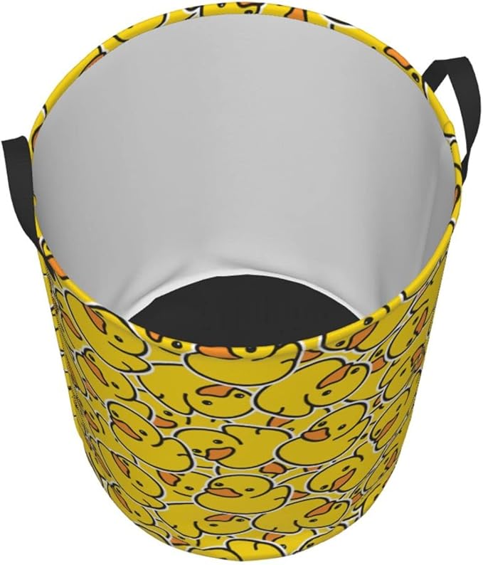 38L Round Laundry Hamper Cute Rubber Ducky Storage Basket Waterproof Coating Yellow Cartoon Ducks Organizer Bin For Nursery Clothes Toys