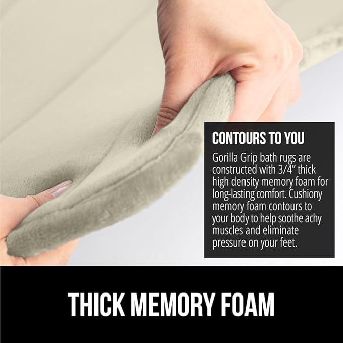 GORILLA GRIP Memory Foam Bath Mat, Soft Absorbent US Designed Bathroom Rug, Gripping Dots Machine Washable Bathmat, Cushioned Floor Mats, Shower Sink Rugs Room Décor Accessories, 42x24 Champagne