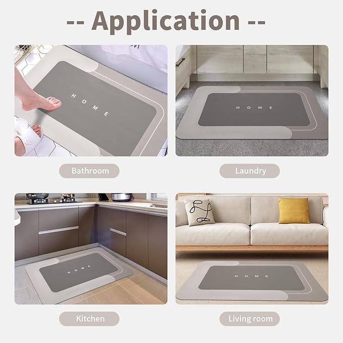 Housego Absorbent Bath Mat Magic Rug, Quick Drying Mat Magic Bath Mat Non-Slip Floor Rug Rubber Backed for Bathroom Kitchen Shower Sink, Water Absorbent (1PC, 15.7''x23.6'', Dark Gray)