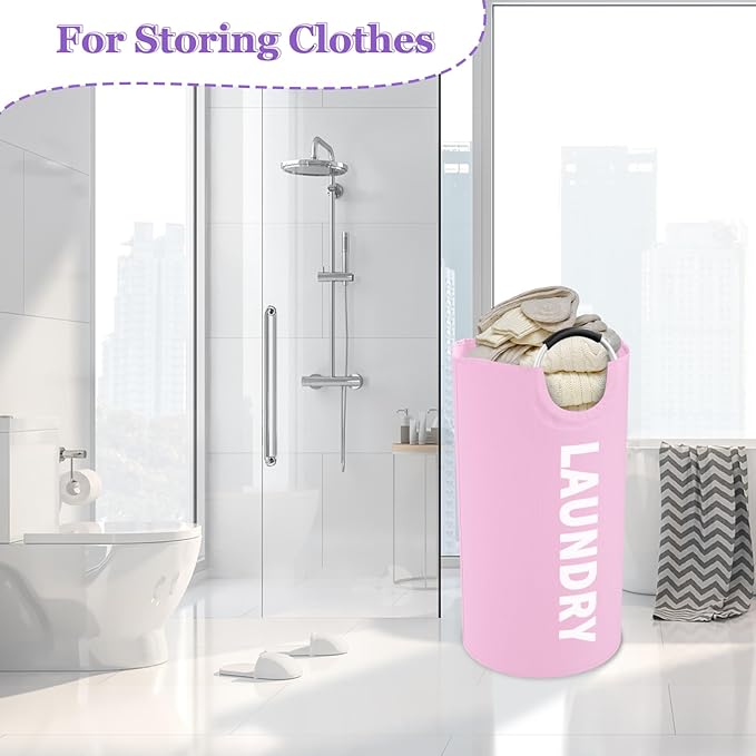 2Pcs Foldable Pink Laundry Basket for Family, 95L Portable Laundry Baskets with Aluminum Handles, Multi-functional Dirty Clothes Hampers for Dorm, Travel, Pink