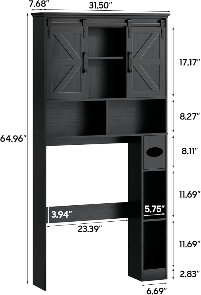 Over The Toilet Storage Cabinet,Farmhouse Space-Saving Toilet Rack with 2 Sliding Barn Doors,Bathroom Organizer with Toilet Paper Holder Stand & Storage Shelves,for Laundry, Bathroom,Restroom