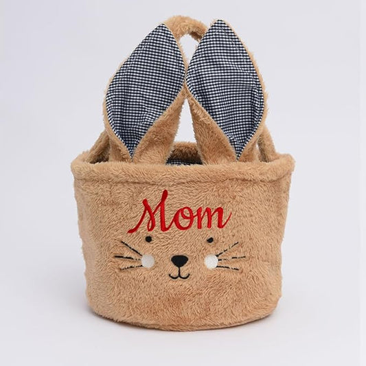 Personalized Easter Bunny Basket Bulk for Kids Brown Plush Easter Bunny Basket with Handle Egg Hunting Basket for Used for Resurrection Party Supplies
