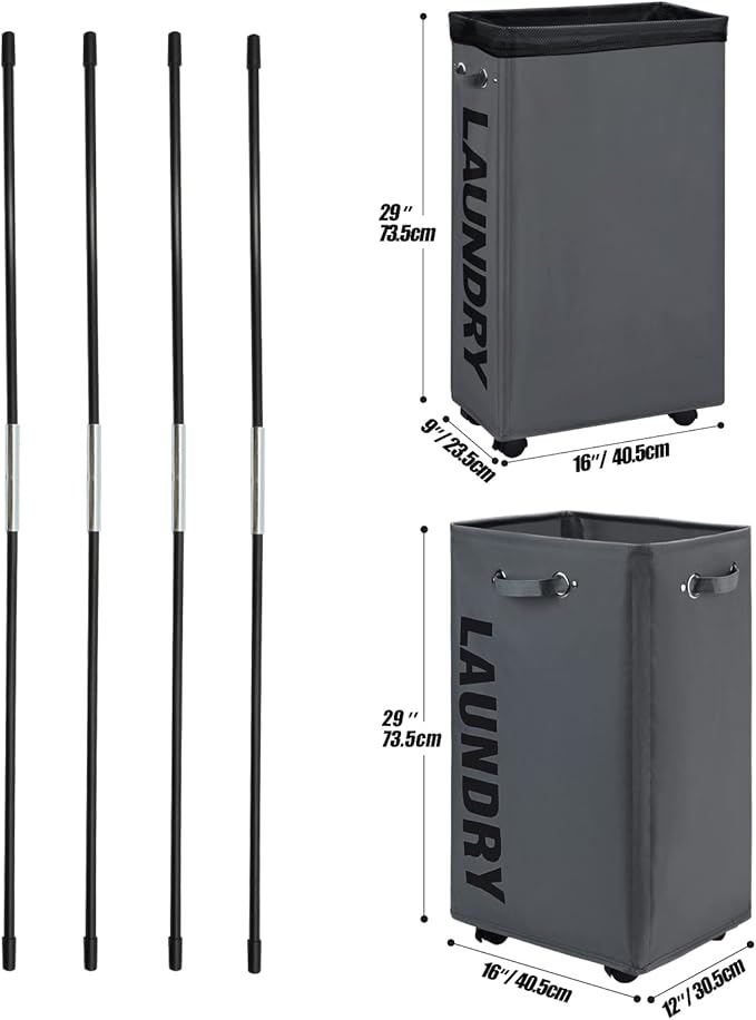 DOKEHOM [4 Pack] 26.5-Inches Fiberglass Rods for Slim Pro 29" and X-Large Pro 29" Laundry Hamper on Wheels (Black)