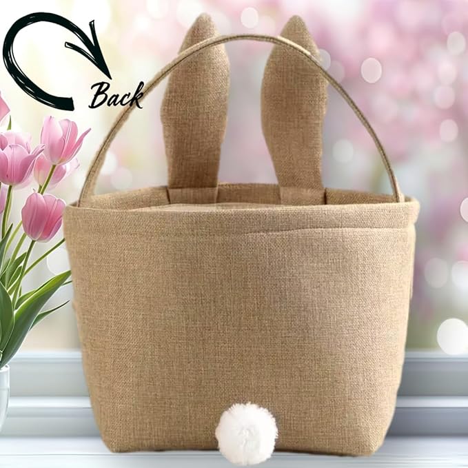 Personalized Easter Basket for Kids - For Boys - For Girls - Easter Bunny Basket with Custom Embroidered Name - For Egg Hunt Fillable Candy Gift - Burlap