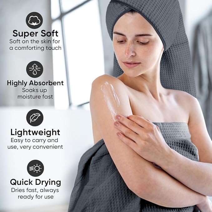 HOMEXCEL 6 Piece Premium Towels Set, 2 Bath Towels, 2 Hand Towels, and 2 Wash Cloths, Soft, Highly Absorbent and Quick Dry Microfiber Waffle Towel for Bathroom, Gym, Shower, Hotel, and Spa, Grey