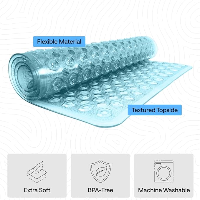 GORILLA GRIP Patented Square Shower Stall Mat, Small Bathtub Floor Mats for Stand Up Showers, Suction Cups and Drainage Holes, Machine Wash, Soft on Feet, Bathroom Accessories 21x21 Inch, Turquoise