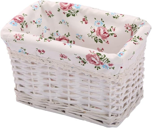 KINGWILLOW Woven Rectangular Wicker Storage Basket,Small Organizer Box