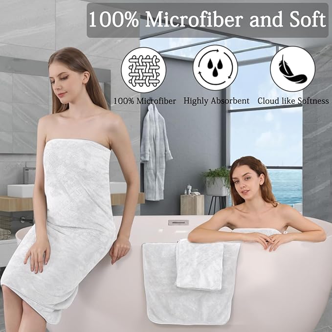 Hailea Luxury Bath Towels Set - 12 Piece (4 Large Bath Towels,4 Hand Towels,4 Washcloths), 100% Microfiber,Extra Absorbent Super Soft & Quick Dry,Complete Family Pack for Bathroom Gym Pool,White