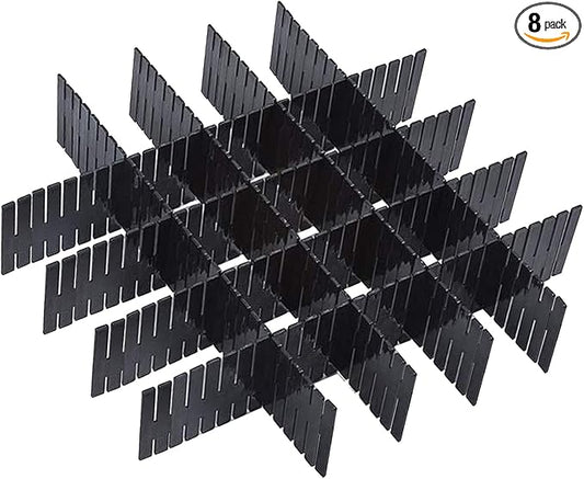 Onerbuy 8pcs Adjustable Grid Drawer Dividers DIY Plastic Closet Separator Tidy Organizer Container for Underwear Socks Belt Office Supplies (Black)