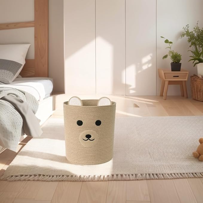 Bear Basket for Nursery, Baby Baskets for Storage, Baby Shower Baskets, Laundry Basket, Storage Hamper for Children Kids Toy Plant Indoor Corner (Light Brown)