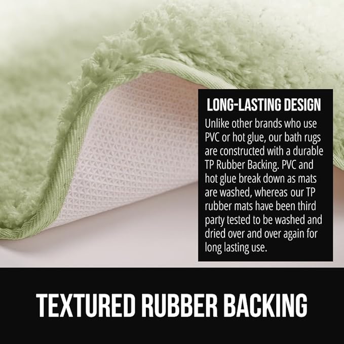 GORILLA GRIP Soft Plush Bathroom Rugs with Textured Rubber Backing, 34 x 24 Absorbent Quick Dry Bath Mat, Machine Washable Shower Mats, Home Décor Accessories, Bathmat Rug Floor Essentials, Sage
