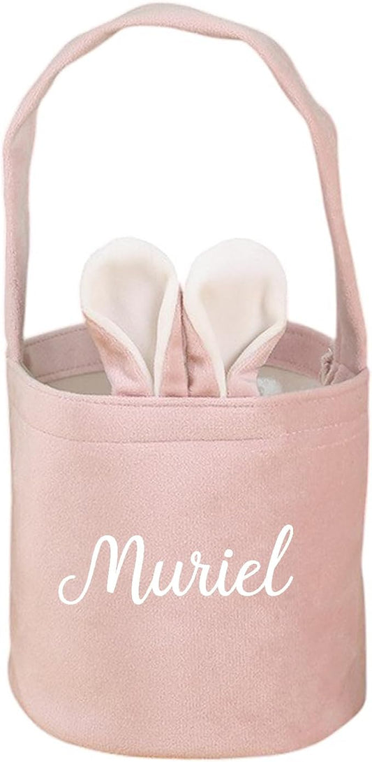 Custom Name Easter Tote Basket Cute Solid Colour Bunny Ears Basket Personalised Easter Bunny Bucket