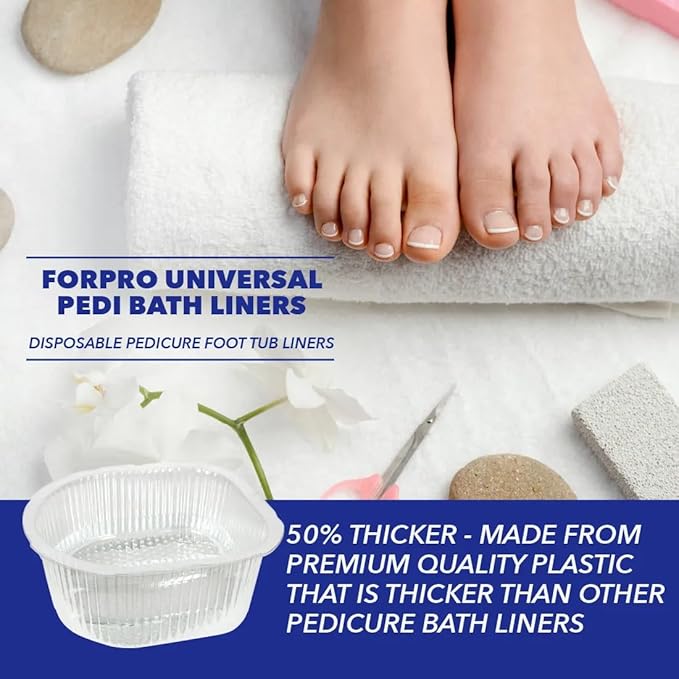 ForPro Universal Pedi Bath Liners - 50% THICKER - Fit Footsie Bath Plus Foot Bath, Disposable Pedicure Foot Tub Liners for Foot Spa Basins & Foot Bath Soaks, Clear, 50-Count