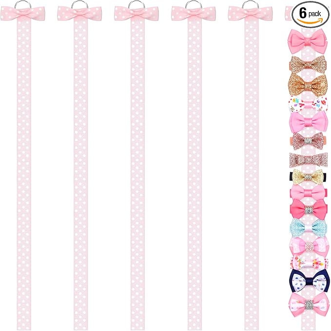 6 PCS Bow Organizer for Girls, Bow Holder for Girls Hair Bows, Pink Hair Bows Organizer for Wall Hanging Bedroom College Nursery Decors