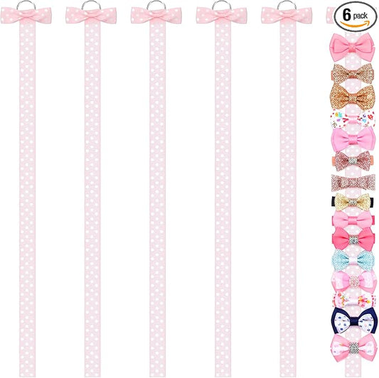 6 PCS Bow Organizer for Girls, Bow Holder for Girls Hair Bows, Pink Hair Bows Organizer for Wall Hanging Bedroom College Nursery Decors