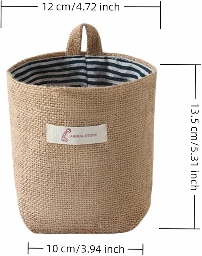 Chinshwehaw Washable Cotton Linen Hanging Organizer Bag for Door Wall Bedside | Washable Storage Pockets | Space Saving ，Reusable Closet Organizer (2Pack) (Deep blue stripes+yellow dots)