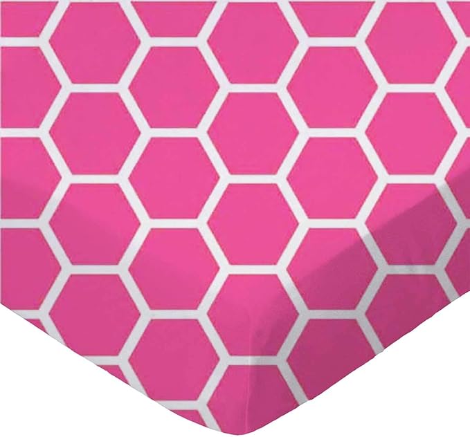 SheetWorld Baby Fitted Changing Pad Cover Sheet 16 x 33 inches, 100% Cotton Woven Sheet, Unisex Boy Girl, Hot Pink Honeycomb, Made in USA