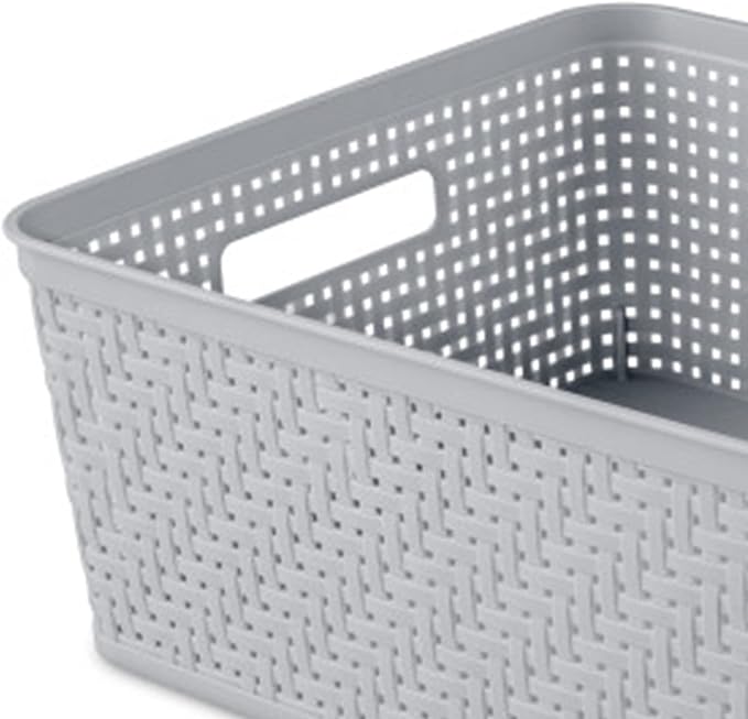 Sterilite 12 Pack Plastic Storage Bin Organization Containers, Short Baskets, Cement