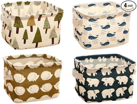 Fabric Basket Mini Storage Basket 4 Pack Small Canvas Baskets Desk Storage Organizer For Keys Small Baket For Organizing 7.9"×6.3"×5.5"- 4 pack