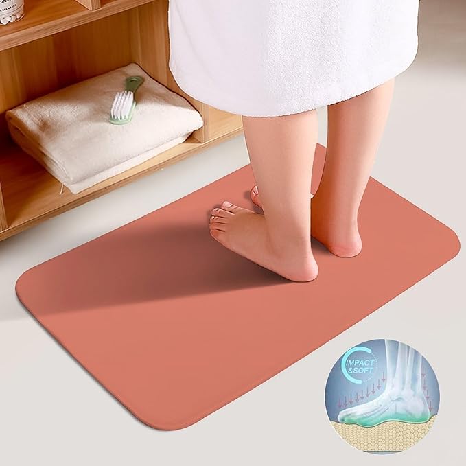 3 Pieces Bath Rug Sets, Solid Terracotta Bathroom Mat Set Non Slip U Shaped Contour Rug & Toilet Lid Cover