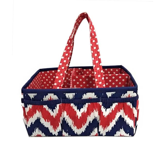 Bacati Mix and Match Nursery Fabric Storage Caddy with Handles, Navy/Red
