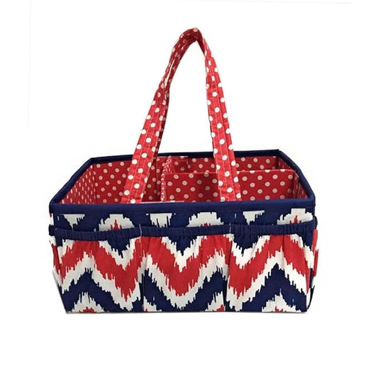 Bacati Mix and Match Nursery Fabric Storage Caddy with Handles, Navy/Red