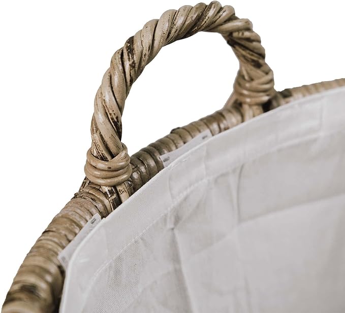 The Basket Lady Oval Kubu Wicker Laundry Basket, 25 in L x 19 in W x 14 in H, Serene Grey