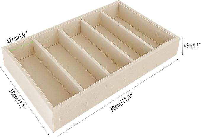 Luxurious 5 Grid Beige Velvet Eyewear Storage Sunglasses Jewelry Tray Organizer Soft Protection Drawer Divider Store Display