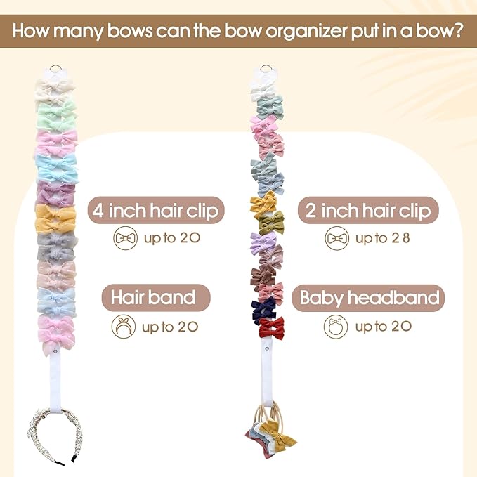 POVETIRE 6PCS Bow Holder Hair Bow Organizer, Hair Clips Storage Bow Holder for Girls Hair Bows, Baby Headband Hair Accessories Organizer Display Wall Hanging for Nursery Decors