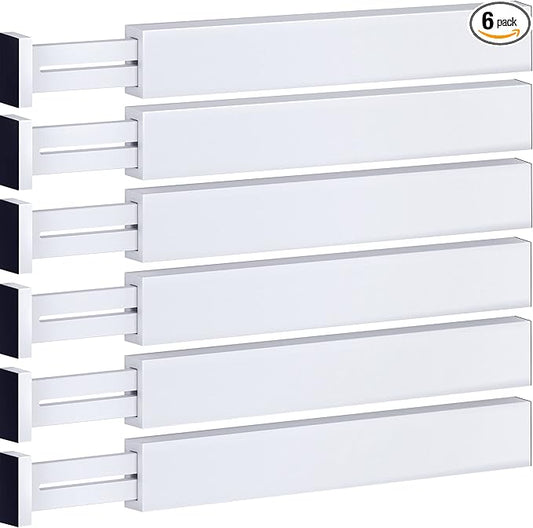 6 Pack Bamboo Drawer Dividers - 17" to 21.5" Expandable Adjustable Drawer Organizer for Kitchen Utensils, Large Drawer Divider, Clothes, Dresser, Bedroom, Bathroom, Desk Drawer Separator Set (White)